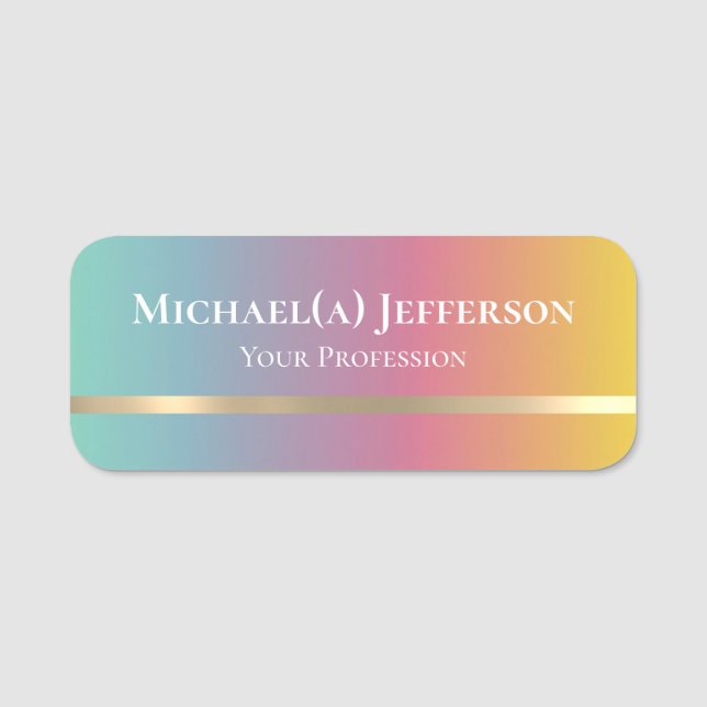 Rosa gelbes Gradient und Gold Luxus Elegant Namensschild (Vorderseite)