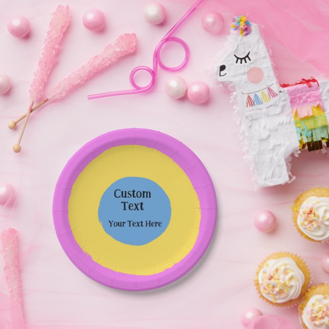 rosa gelbes, hellblaues, lebhaftes Design, benutze Pappteller (Party)