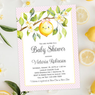 Rosa Gelbes Mädchen-Limonen-Babyparty Einladung