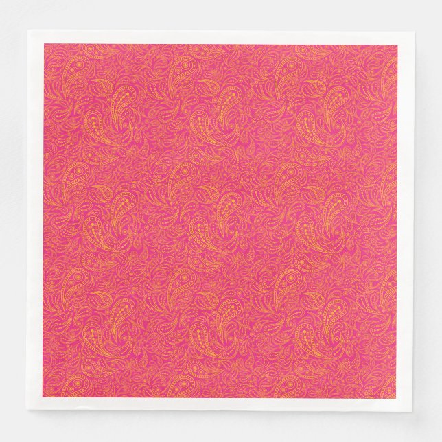 Rosa gelbes Paisley-Muster Serviette (Vorderseite)