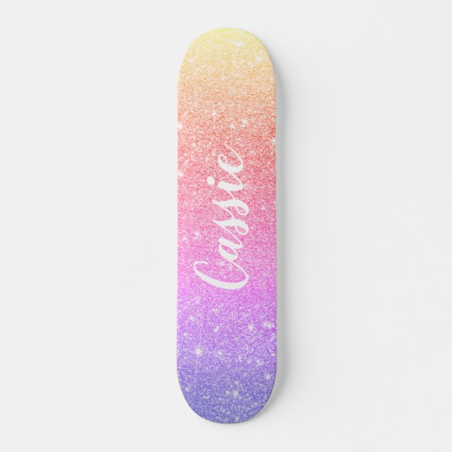 Rosa Gelbgelbe Einhorn-Regenbogen-Glitzer ombre Skateboard (Vorne)