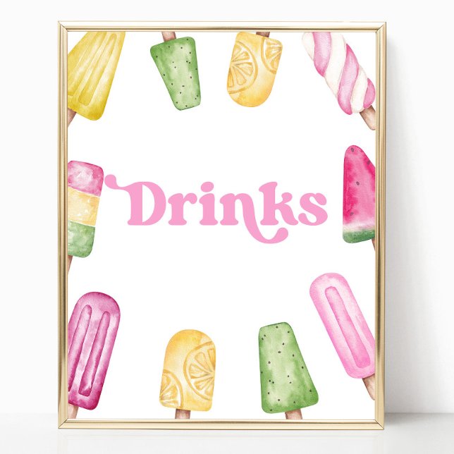 Rosa Gelbgelbes Popsicle Party Drinks Tafelschild Poster (Von Creator hochgeladen)