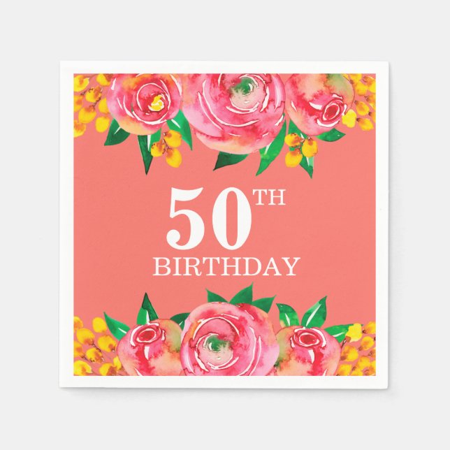 Rosa Gelbkorallenflora Serviette (Vorderseite)