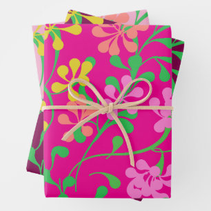 Rosa Gelborange Wildblumen Boho Floral Geschenkpapier Set