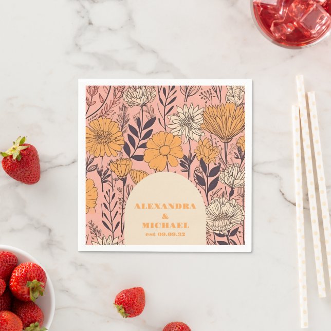 Rosa Gelborange Wildblumen Hochzeit Serviette (Beispiel)