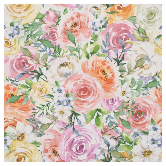 Rosa Gelbweiße Orange Rose Blume Muster Stoff (Muster)