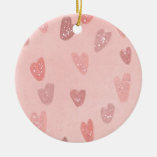 Rosa Gemusterte Niedliche Herzen Keramik Ornament