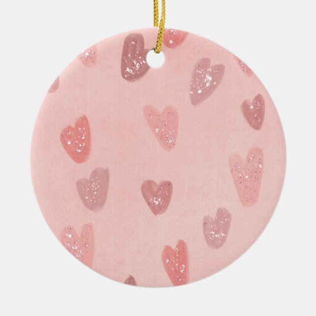 Rosa Gemusterte Niedliche Herzen Keramik Ornament (Vorne)