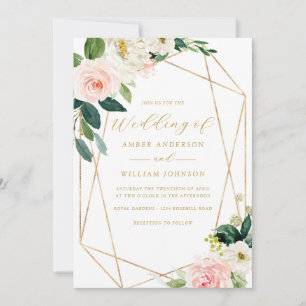Rosa Geo-Blumenkranz Hochzeit   Einladung