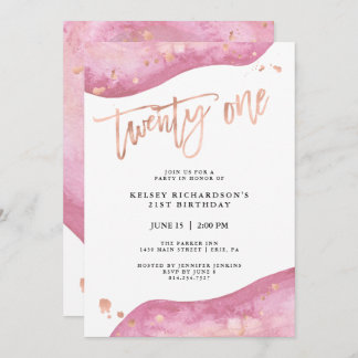 Rosa Geode und Imitate Rose Gold Look | 21. Geburt Einladung