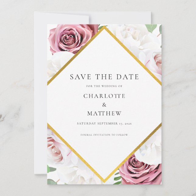 rosa geometrische Hochzeit Save The Date (Vorderseite)