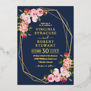 Rosa geometrische königsblaue Navy-Hochzeit Folieneinladung