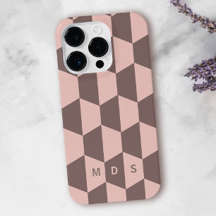 Rosa geometrische moderne Monogramm-iPhone-Hülle iPhone 15 Pro Hülle