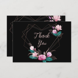 Rosa, geometrischer Rahmen für Hochzeitsparer Dankeskarte