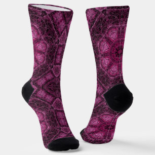 rosa geometrisches Muster mit Blumenmandala Socken