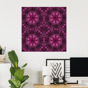 Rosa geometrisches Muster mit floralem Mandala-Gla Poster