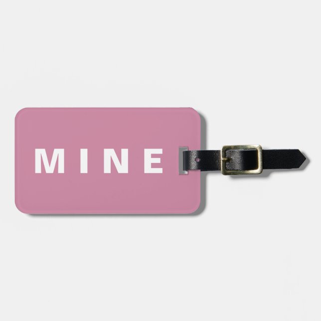 Rosa Gepäckmarke mit dem Aufdruck "Mine" Gepäckanhänger (Vorderseite horizontal)