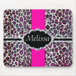 Rosa Gepard-Druck-Diamant-Monogramm Mousepad