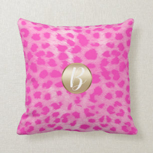Rosa Gepard Leoparden Druck Monogramm Gold Glitter Kissen
