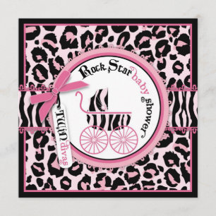 Rosa Gepard-Rockstar-Kinderwagen-Babyparty Einladung