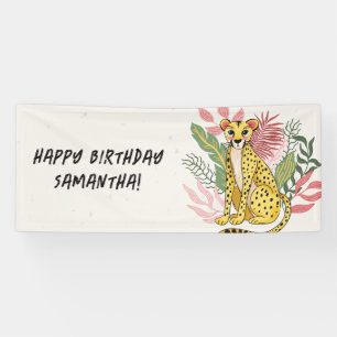 Rosa Gepard Wilde Party-Tier Kindergeburtstag Banner