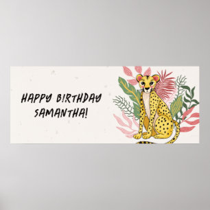 Rosa Gepard Wilde Party-Tier Kindergeburtstag Poster