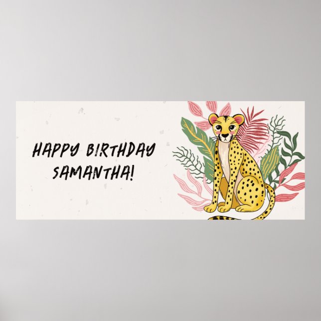 Rosa Gepard Wilde Party-Tier Kindergeburtstag Poster (Vorne)