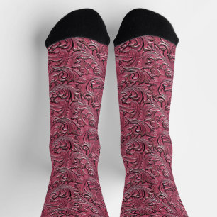Rosa geprägtes Leder-Blumencowgirl Socken
