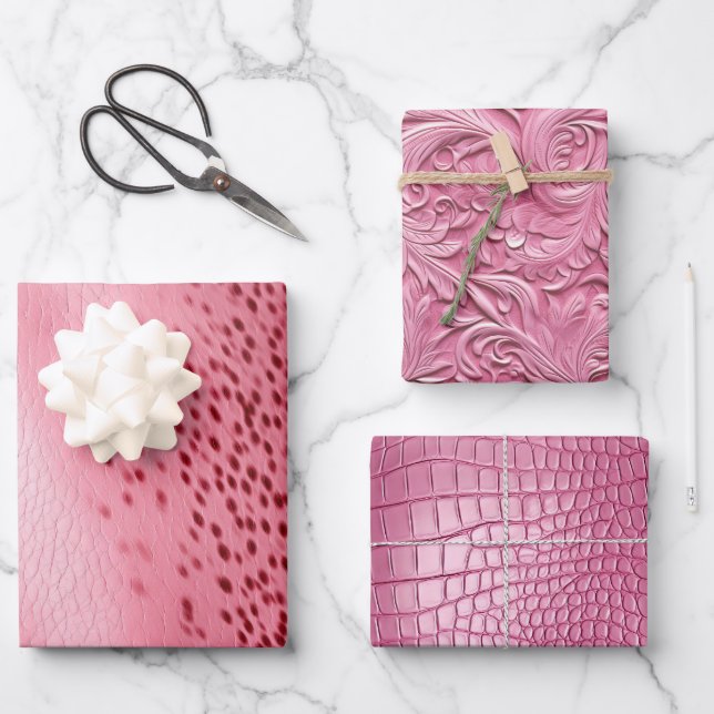 Rosa Gepunktet rosa Lederaussehen Geschenkpapier Set (Vorderseite)