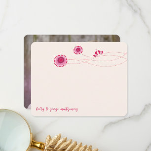 Rosa gepunktete Blumen und süße küssende Vögel Hoc Dankeskarte