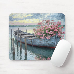 Rosa Geranien in einem rustikalen Rowboat Mousepad