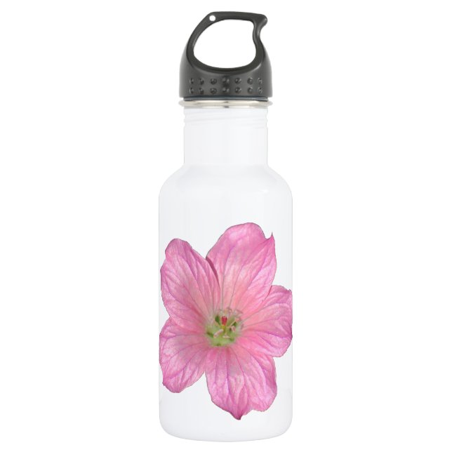 Rosa Geranium Edelstahlflasche (Vorderseite)
