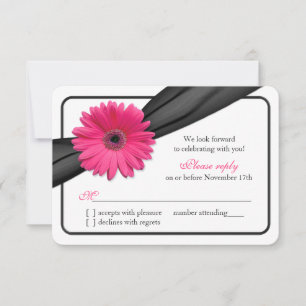 Rosa Gerber-Marguerite Schwarzes Band Hochzeit RSV RSVP Karte