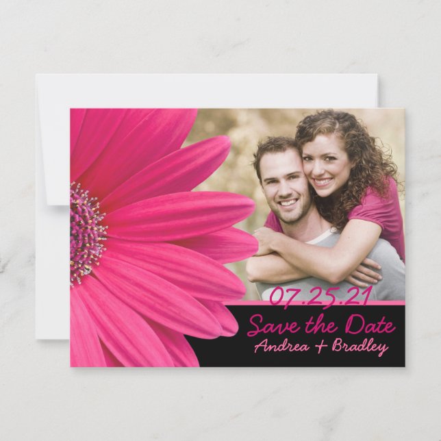 Rosa Gerbera Black Foto Save the Date Karte (Vorderseite)