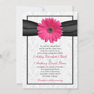 Rosa Gerbera Black Ribbon Wedding Einladung