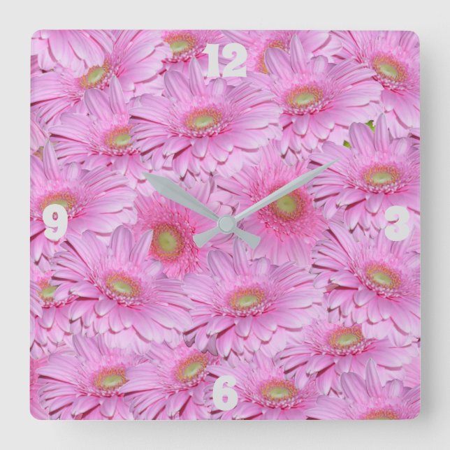 Rosa Gerbera-Blume, Square Wall Clock Quadratische Wanduhr (Vorderseite)
