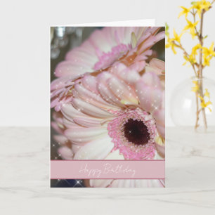 Rosa Gerbera-Blumen funkeln zum Geburtstag Karte