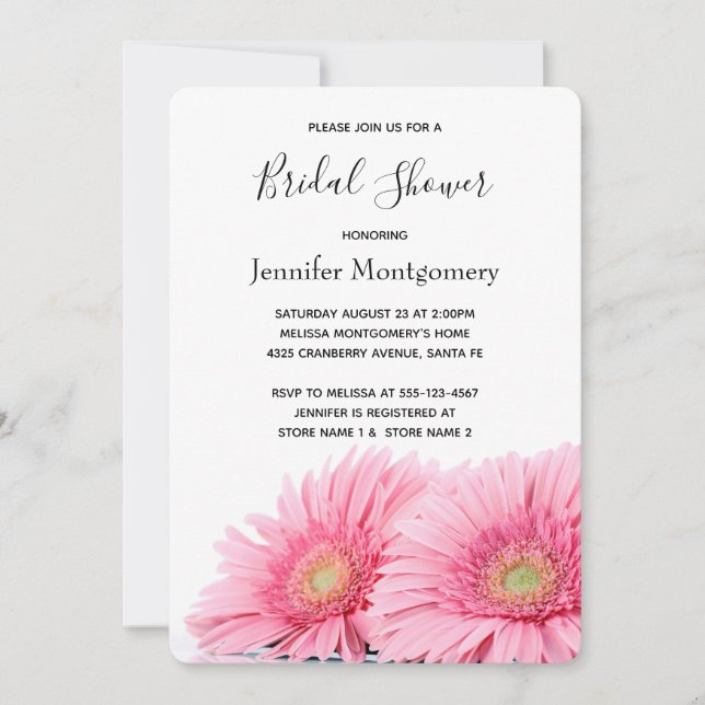 Rosa Gerbera Daisies Elegantes Foto Brautparty Einladung (Vorderseite)