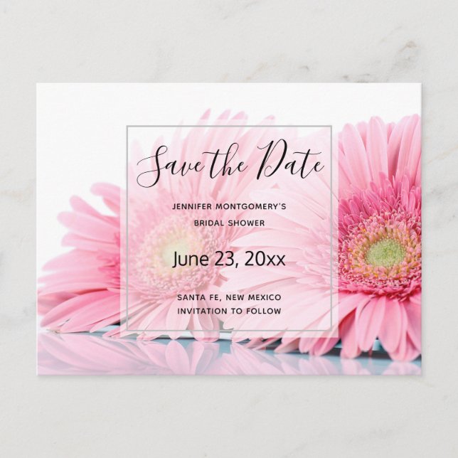 Rosa Gerbera Daisies Elegantes Foto Save the Date Einladungspostkarte (Vorderseite)