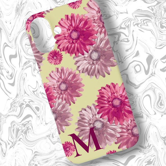 Rosa Gerbera Daisy Blume auf Gelbflora Case-Mate iPhone Hülle (Von Creator hochgeladen)