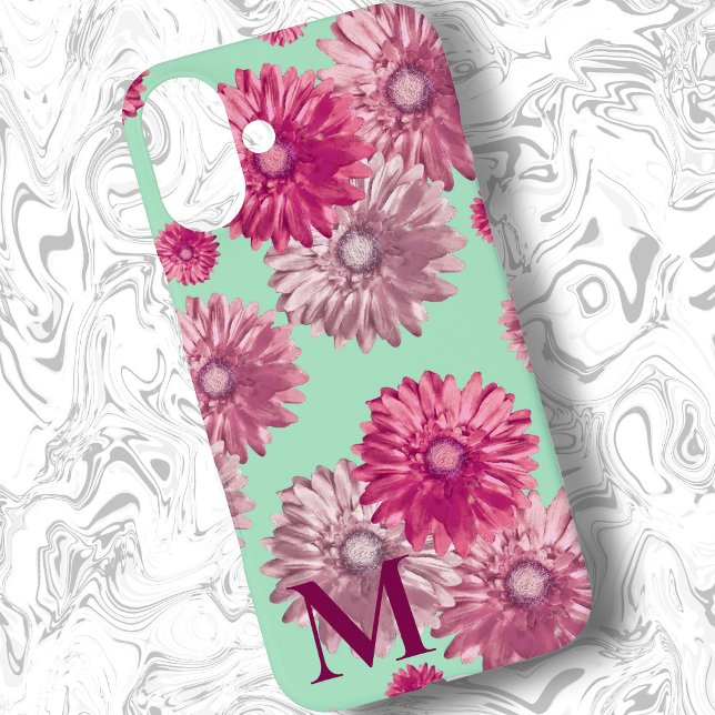 Rosa Gerbera Daisy Blume über Grünes Blau Case-Mate iPhone Hülle (Von Creator hochgeladen)