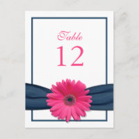 Rosa Gerbera Daisy Navy Ribbon Tischnummer Card