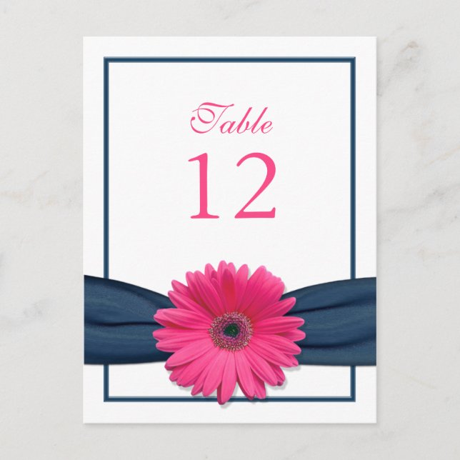 Rosa Gerbera Daisy Navy Ribbon Tischnummer Card (Vorderseite)