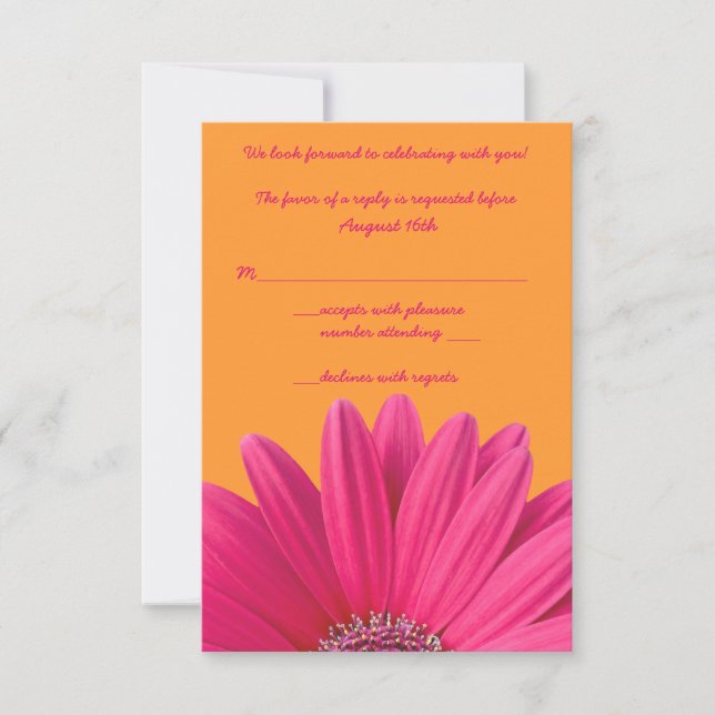 Rosa Gerbera Daisy Orange Wedding RSVP Card (Vorderseite)