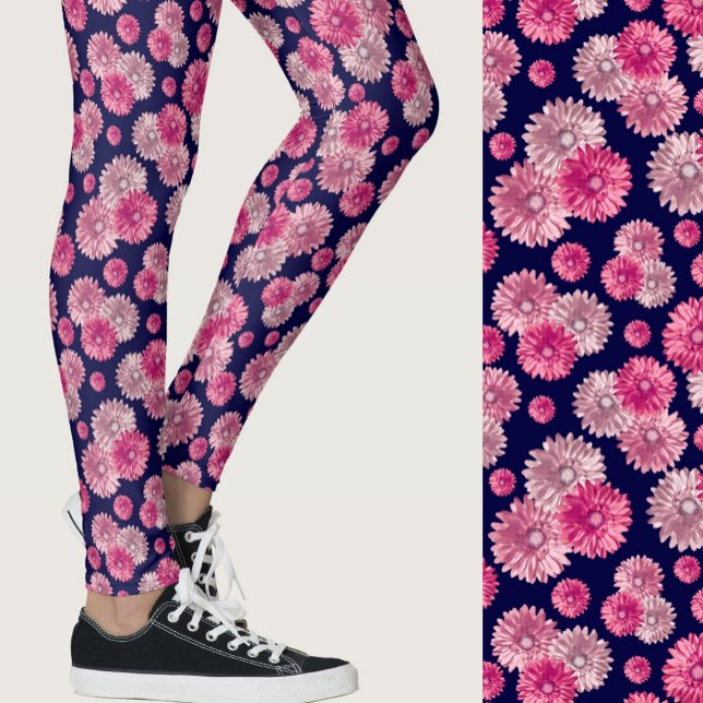 Rosa Gerbera-Margerite Blumenmuster Leggings (Von Creator hochgeladen)