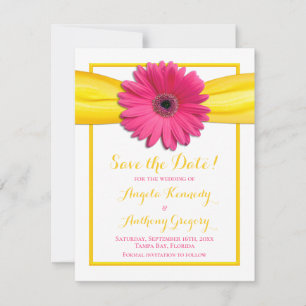 Rosa Gerbera-Margerite Gelbe Schleife Hochzeit Save The Date