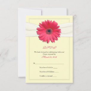 Rosa Gerbera mit Elfenbeinbandkarte RSVP Karte