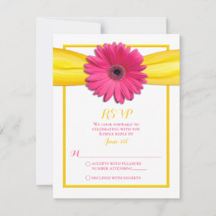 Rosa Gerbera mit gelber Multifunktionsleisten-Antw RSVP Karte