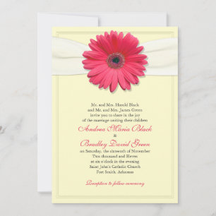 Rosa Gerbera mit Ivory Satin Ribbon Einladung