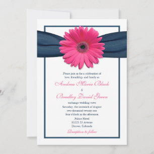 Rosa Gerbera mit Navy Ribbon Hochzeitseinladung Einladung